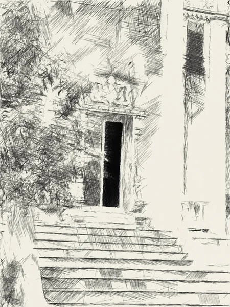 Стара Дерев Яна Стіна Великим Вікном Чорно Біла Ілюстрація — стокове фото