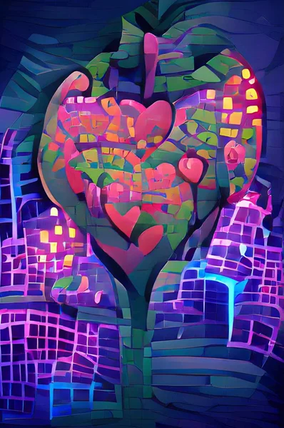 Heart Shaped Light Bulb Hearts Wall — Zdjęcie stockowe