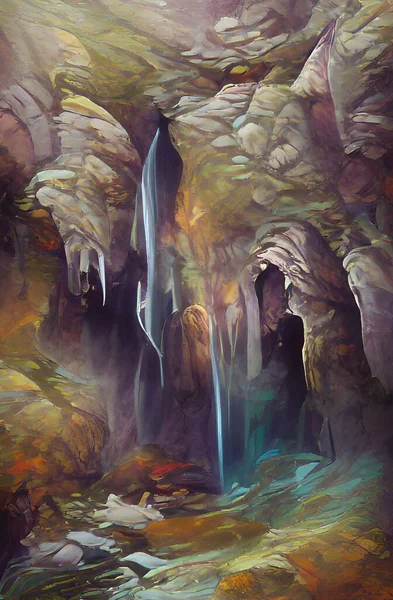 Beautiful Landscape Waterfall Cave — 图库照片