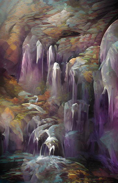 Art Color Waterfall Cave — Foto de Stock