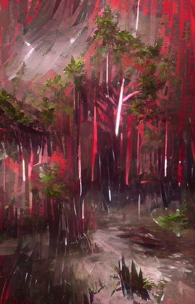 Art Color Red Forest Background — ストック写真