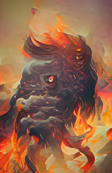 art color of monster fire on volcano