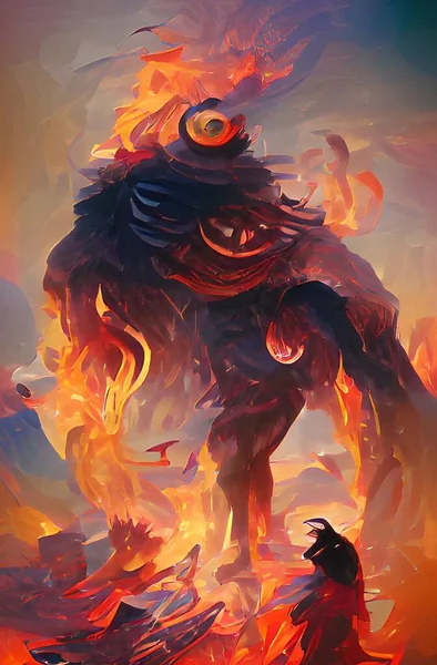 art color of monster fire on volcano