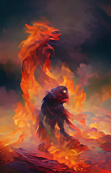 art color of monster fire on volcano