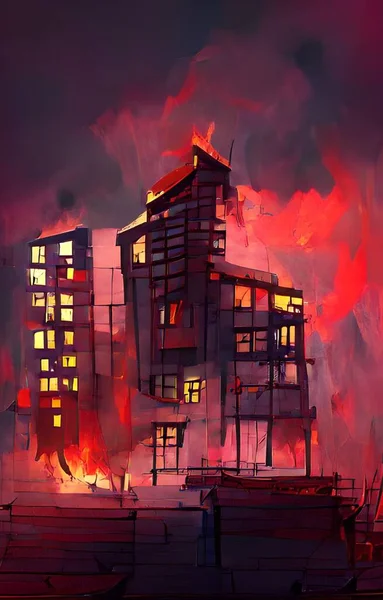 Пожар Дым Заднем Плане Здания — стоковое фото