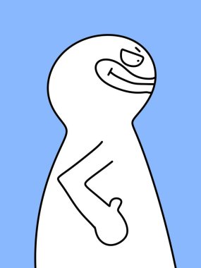 Mavi arka planda sevimli bir adam çizgi filmi