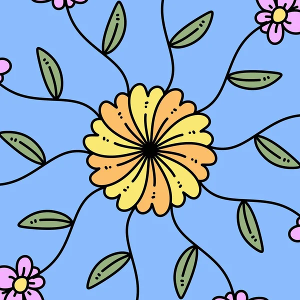 Ilustracja Letnich Płatków Kwiatów Liśćmi Tło Botaniczne — Zdjęcie stockowe