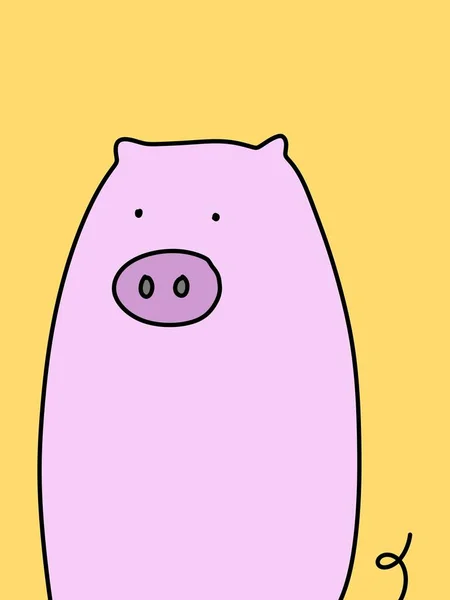 Cute Pig Cartoon Yellow Background — Stockfoto