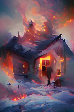 art color of fire burning home background