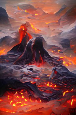 art color of volcano eruption