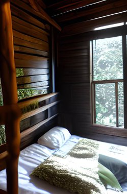 3d illustration - bedroom in forest background