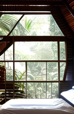 3d illustration - bedroom in forest background