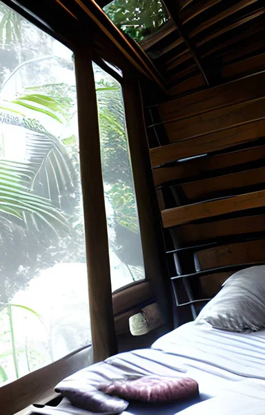 3d illustration - bedroom in forest background