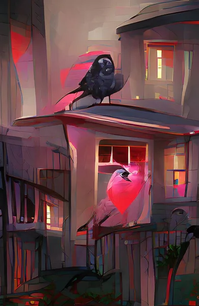 Art Color Bird Dark Town — 图库照片