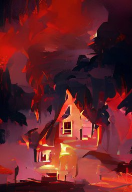 art color of red fire burning home background