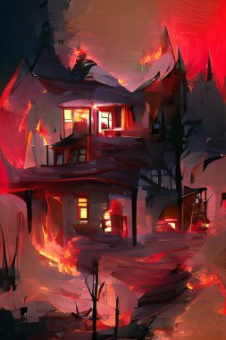 art color of red fire burning home background