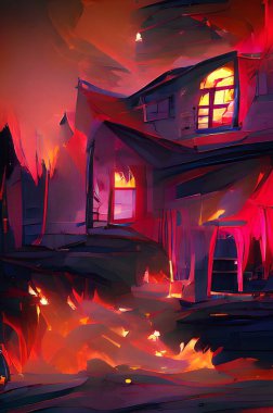 art color of red fire burning home background