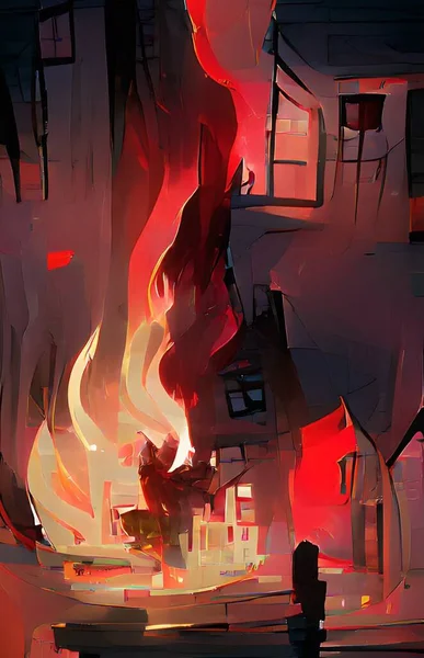 art color of red fire burning home background