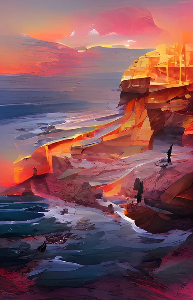 Beautiful Landscape River Sunset Sea Sun Sky Rocks — Foto de Stock