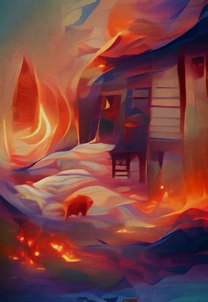 Art Color Fire Burning Home — Photo