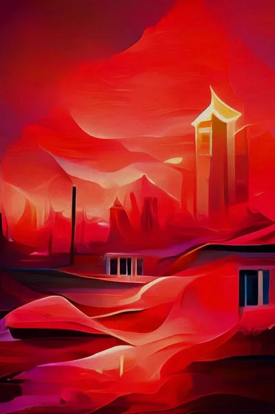 Beautiful Landscape Red Town Background — Zdjęcie stockowe