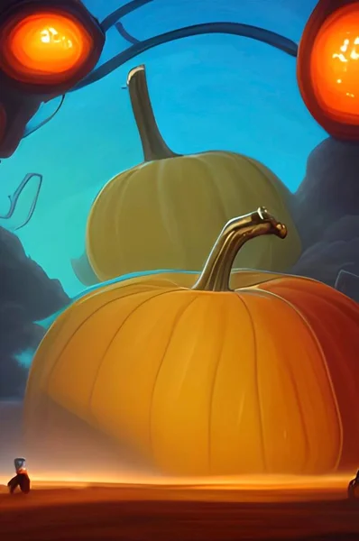 Halloween Pumpkins Garden Illustration — 图库照片