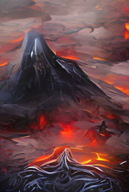 illustration of a volcano in the mountains