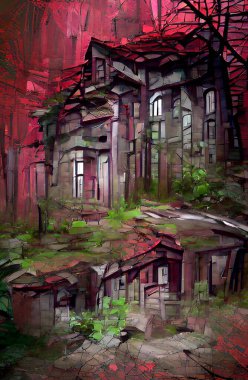 art color of building in forest