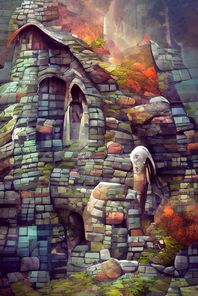 Art Color Old Stone Building Background — Stok fotoğraf