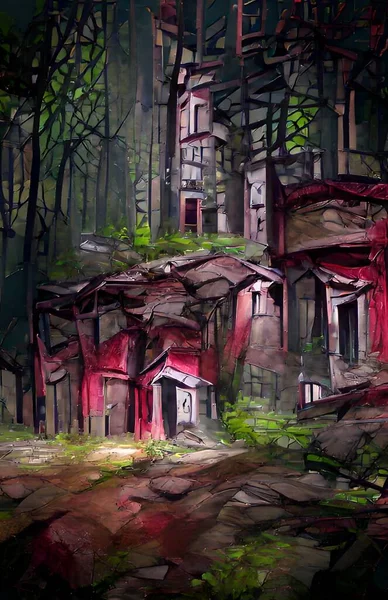 Τέχνη Χρώμα Του Κτιρίου Στο Δάσος — Φωτογραφία Αρχείου