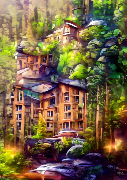 art color of building in forest