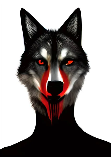 Black White Wolf Red Eyes — 스톡 사진