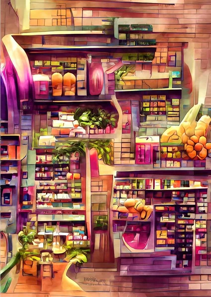 Shelves Vegetables Fruits Supermarket — 스톡 사진
