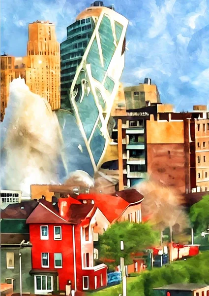 art color of building collapse
