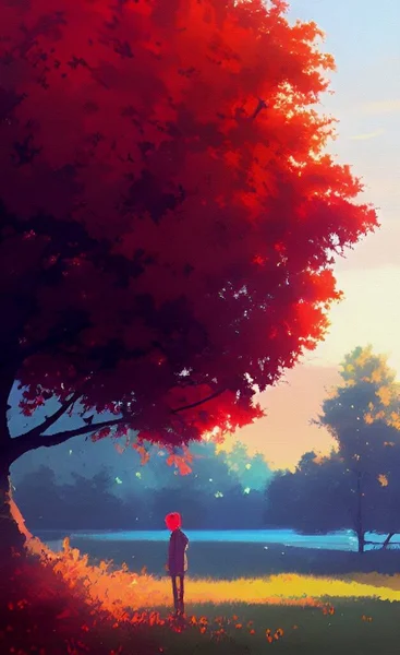 Art Color Man Cartoon Autumn Tree — 图库照片