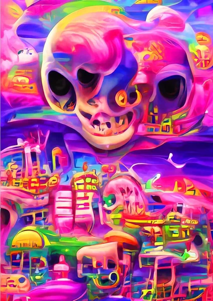 Colorful Background Skull Lot Colored Skulls — Stock Fotó