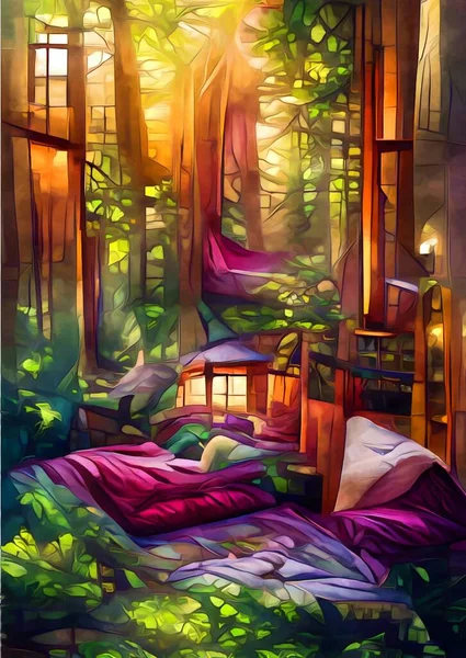 art color of bedroom in forest