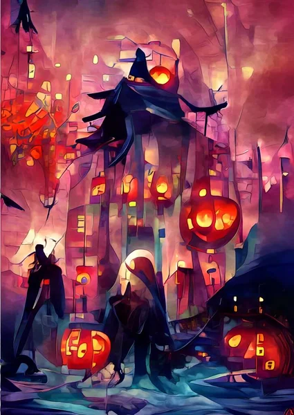 Art Color Halloween Town Background — 图库照片