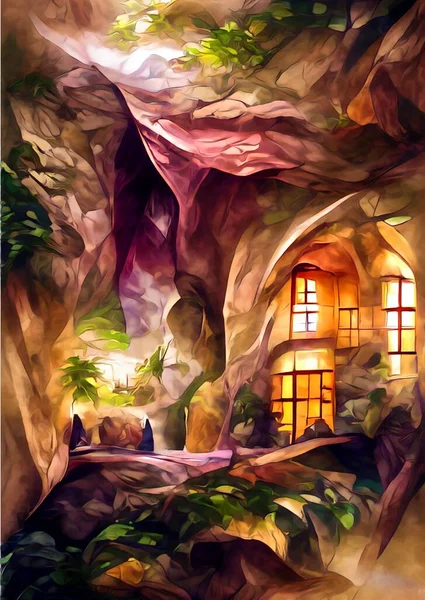Художній Колір Будинку Кам Яній Печері — стокове фото