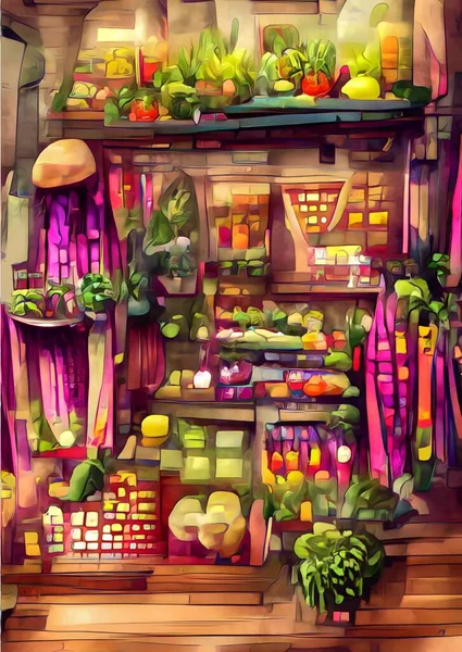 Colorful Shelves Vegetables Fruits — Stockfoto