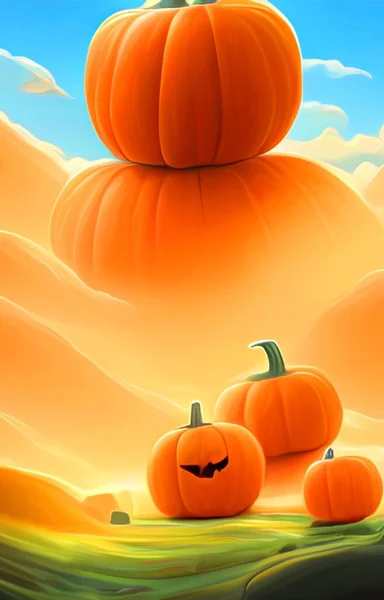 Halloween Pumpkin Orange Yellow Pumpkins Background Blue Sky — 스톡 사진