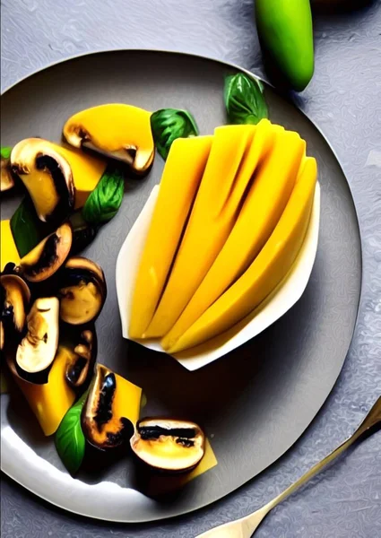 3d illustration - sweet mango and mushroom grilled