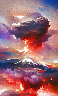 art color of volcano eruption background