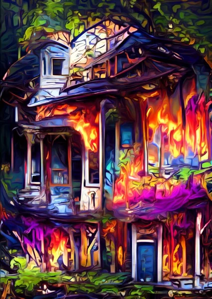 art color of fire burning home background