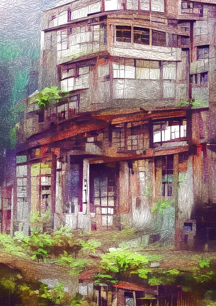 Art Color Old Abandoned House City — Stock Photo, Image