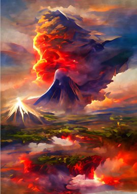 art color of volcano eruption background