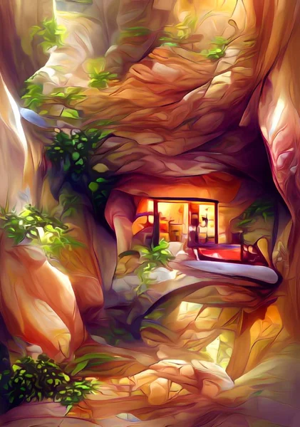 Τέχνη Χρώμα Του Σπιτιού Στο Σπήλαιο — Φωτογραφία Αρχείου