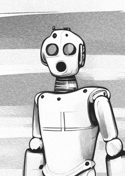 black and white of robot cartoon