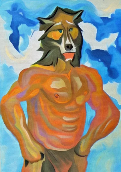 art color of wolf man cartoon