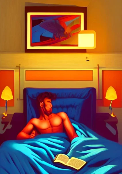 art color of man in bed room
